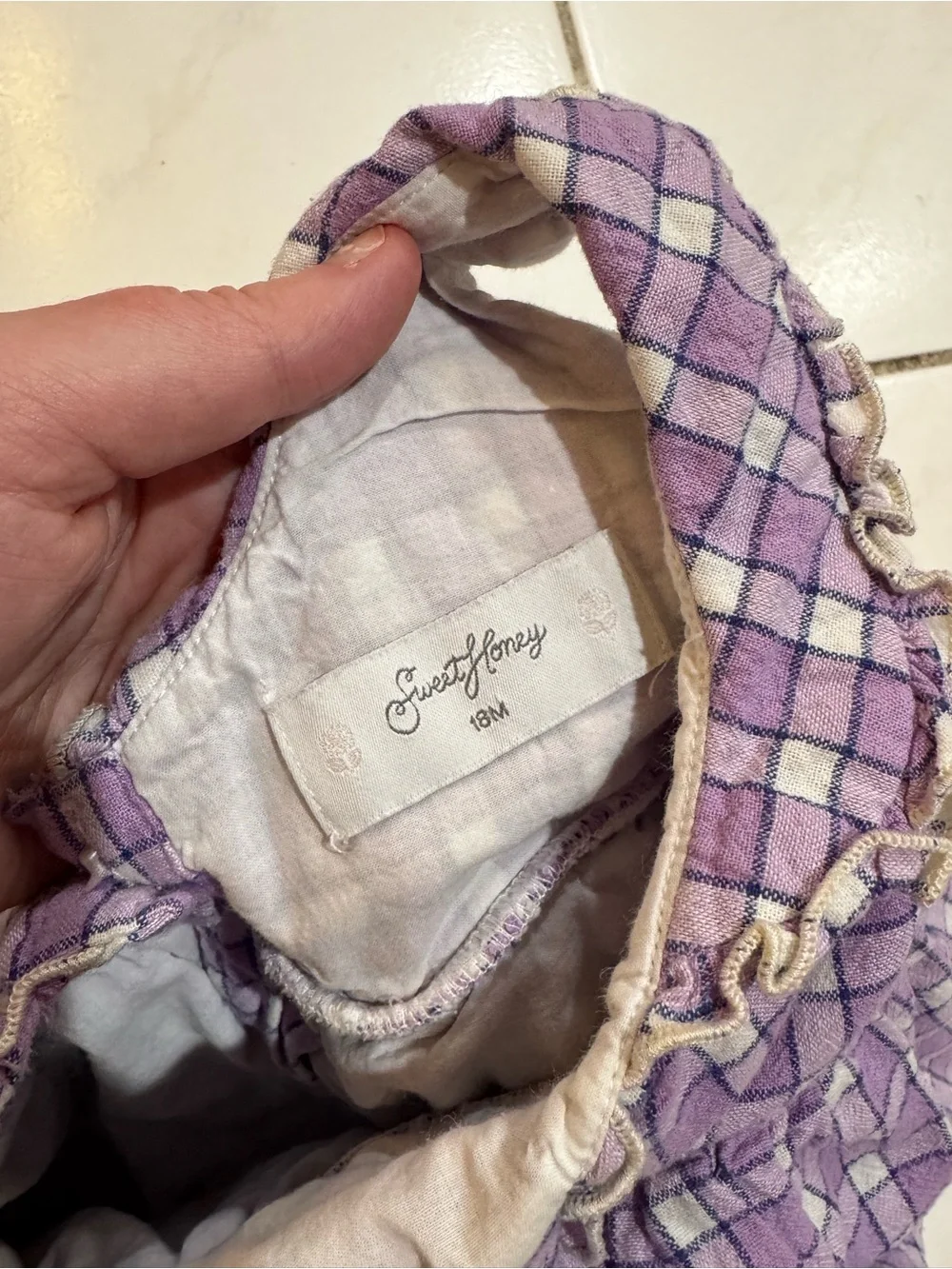 SweetHoney Purple Plaid Ruffle Baby Romper
